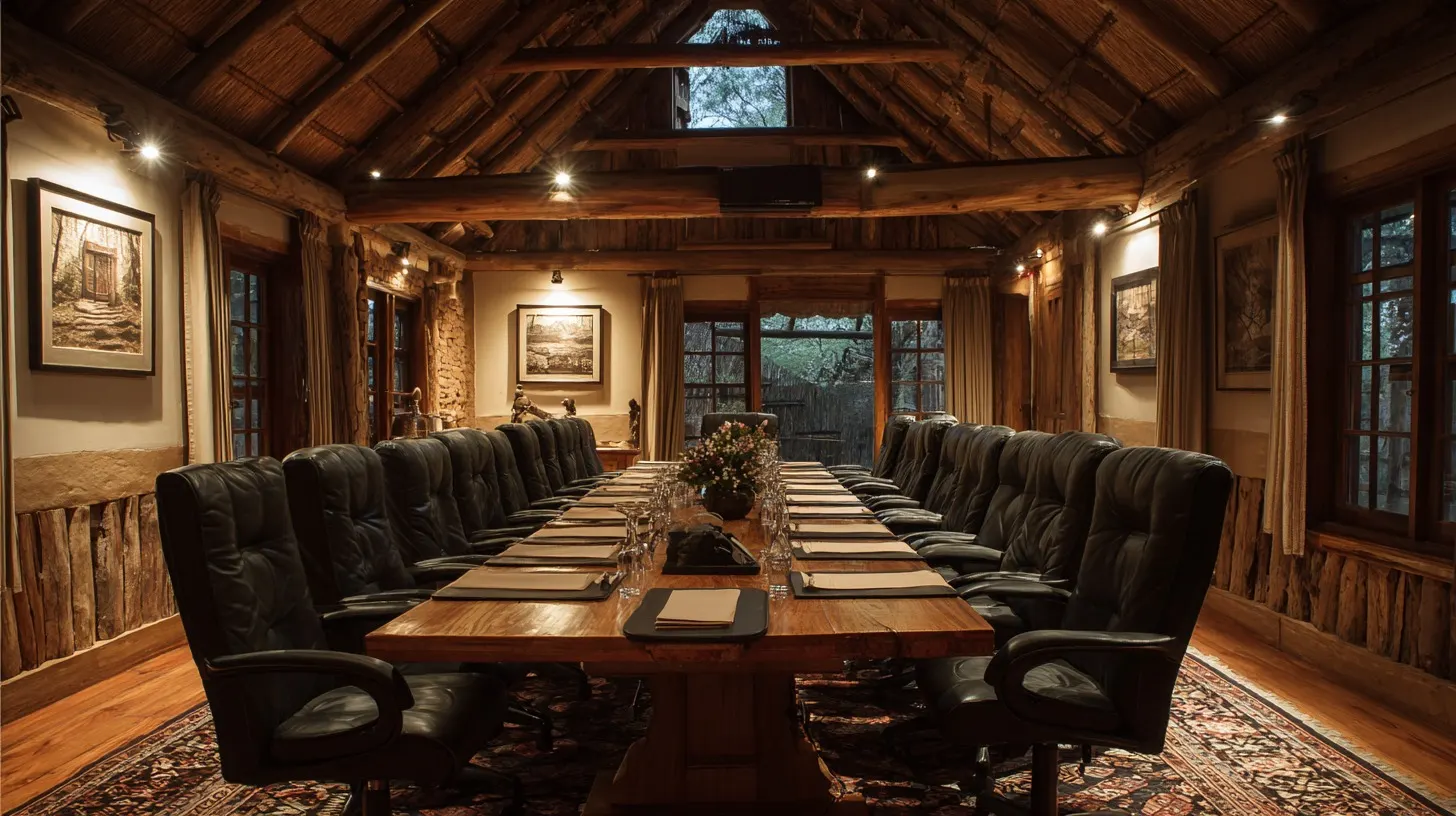 An elegant boardroom set for an executive meeting at Mtalii Bush Camps