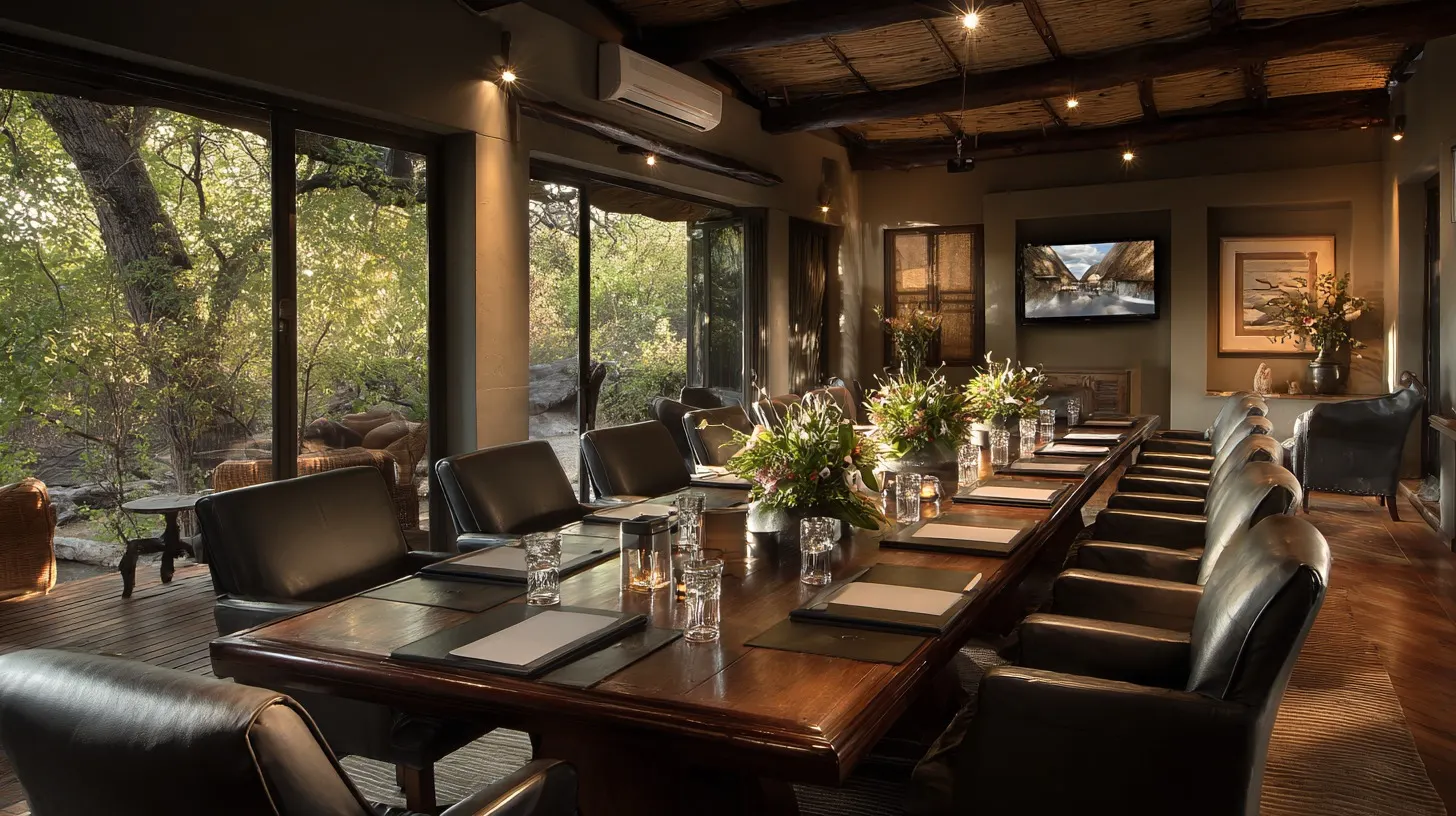 A meeting space at Mtalii dressed for a workshop or seminar